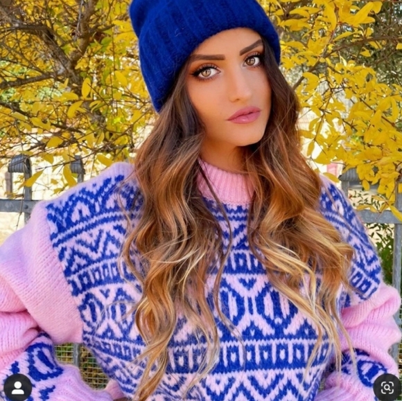 Zara Oversized Knit Jacquard Pink Sweater bloggers Favorite